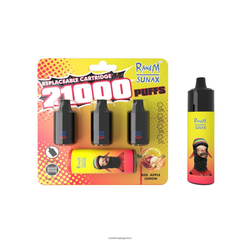 RandM Vape Î•Î»Î»Î¬Î´Î± | RandM Sunax RL040272 21000 λοβός ελέγχου ροής αέρα αντικαταστάσιμη συσκευή ατμού 1 τεμ κόκκινο μήλο λεμόνι