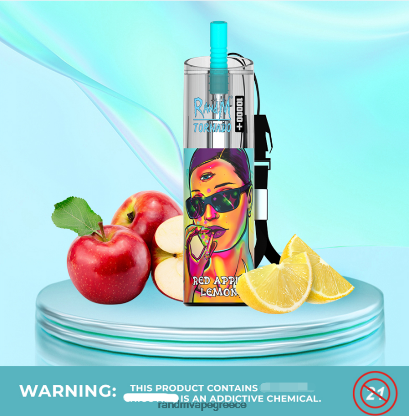 RandM Tornado Vape | RandM Tornado RL04080 Συσκευή ατμού ελέγχου ροής αέρα 10000 plus 1 τεμ κόκκινο μήλο λεμόνι