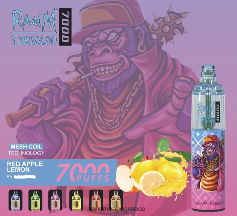 Best RandM Flavor | RandM Tornado RL040179 Συσκευή ατμού ελέγχου ροής αέρα 7000 1 τεμ κόκκινο μήλο λεμόνι