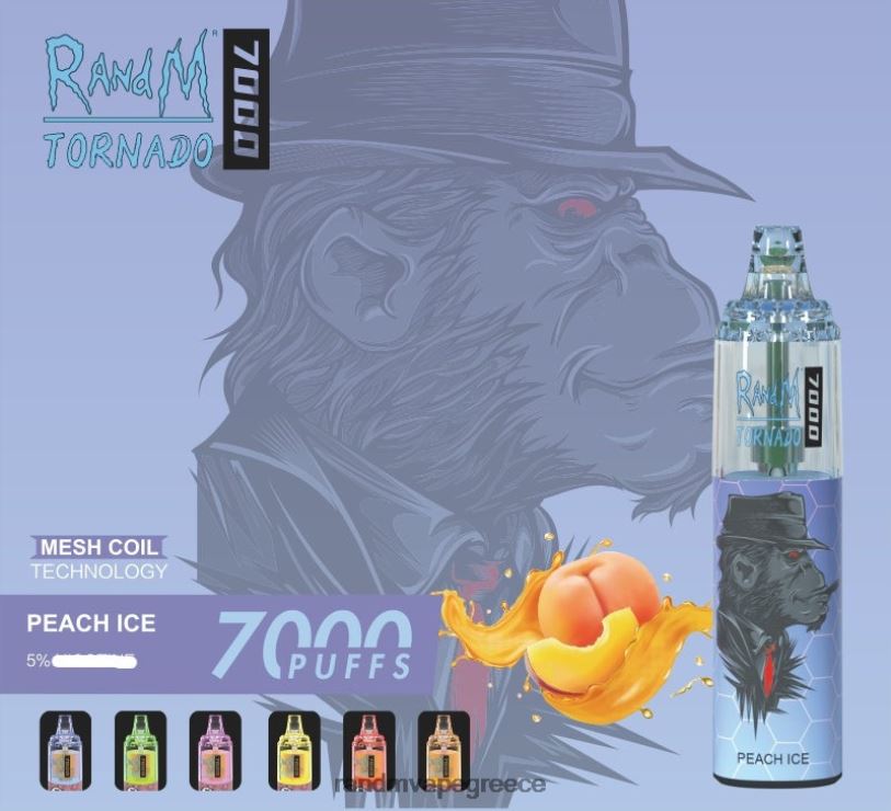 RandM Vape Greece | RandM Tornado RL040171 Συσκευή ατμού ελέγχου ροής αέρα 7000 1 τεμ πάγος ροδάκινου